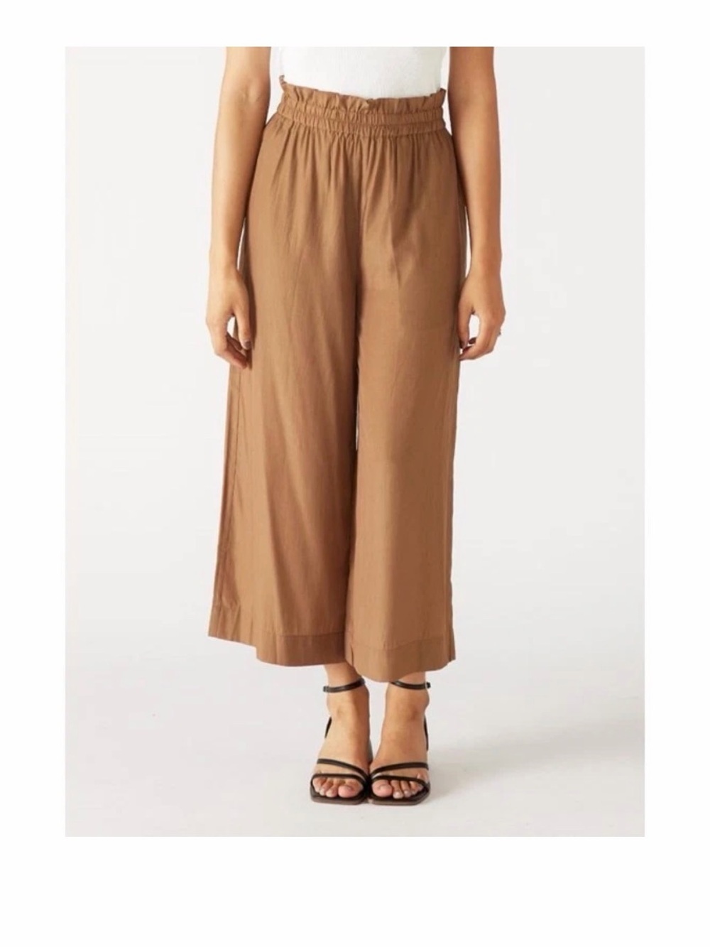 MERSEA Brown Cropped Wide Leg Pants Size Medium Elastic Waist Lightweight
